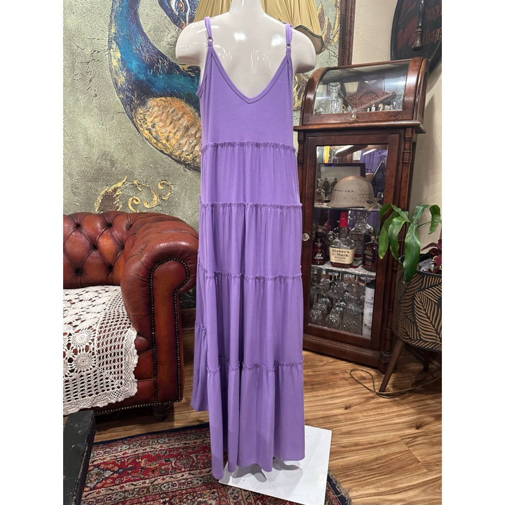 Zenana Purple Tiered Boho Maxi Dress with Pockets Small - Picture 5 of 9